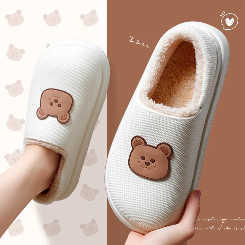 

2021 New Winter Slippers Warm Men Shoes Waterproof Women Couples Non-Slip Plush Cotton Indoor Outdoor Cozy Home Autumn Thick Hee