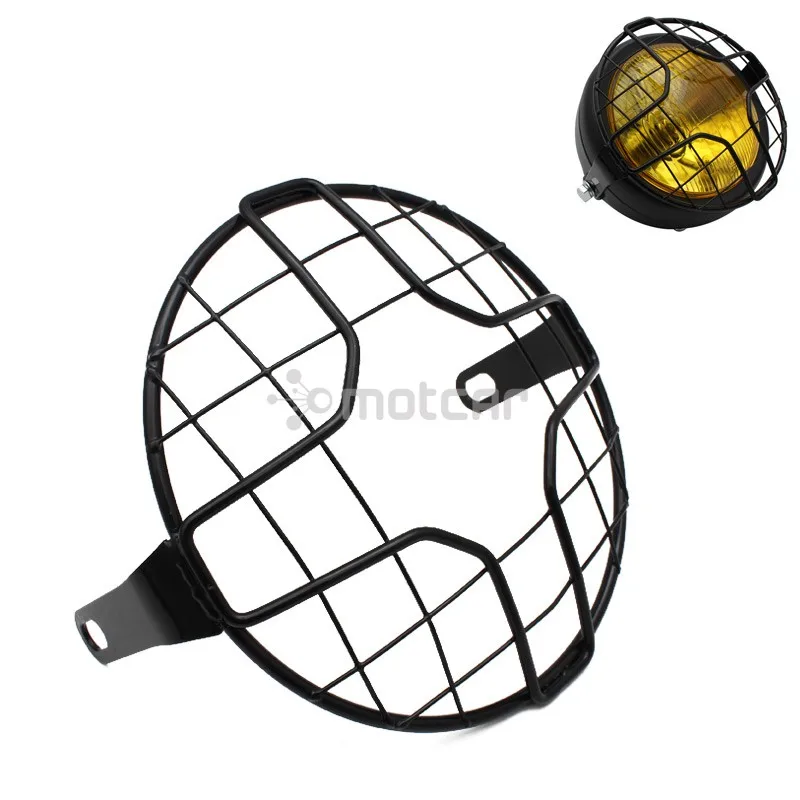 

6.5" Motorcycle Black Metal Grill Cover Cafe Racer Front Headlight Protector Cover Fits For Harley Triumph Suzuki Kawasaki