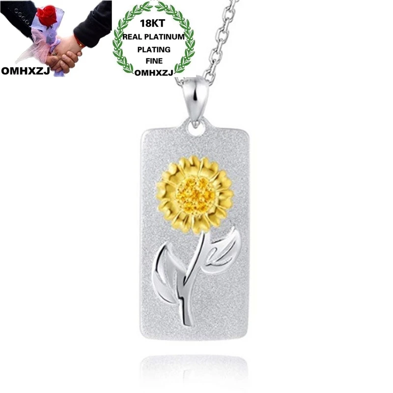 

OMHXZJ Wholesale NA345 European Fashion Fine Woman Girl Party Birthday Wedding Gift Sun Flower 18KT White Gold Pendant Necklace