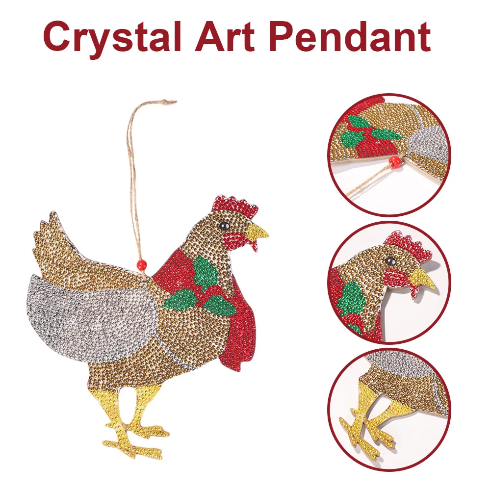 DIY Diamond Painting Chicken Pendant Christmas Tree Ornaments Hanging Yard Garden Art for Courtyard Holiday Xmas Home Party Deco | Дом и сад