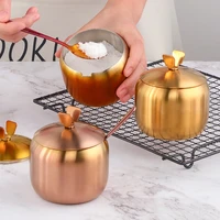 kitchen stainless steel gold seasoning condiment pot lovely design spice salt sugar container pepper jar tool with lid and spoon