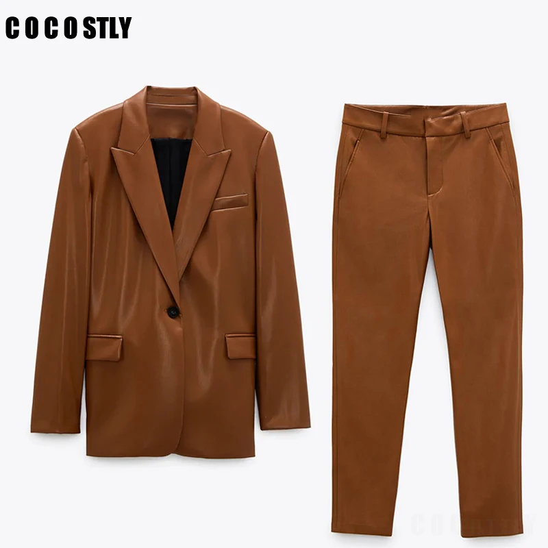 Женский винтажный костюм из двух предметов элегантный Блейзер искусственной