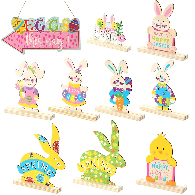 

Happy Easter Bunny Ornaments Cute Easter Rabbit Egg Wooden Pendant Wood Crafts For Home Hanging Decor Spring Easter Party Gifts
