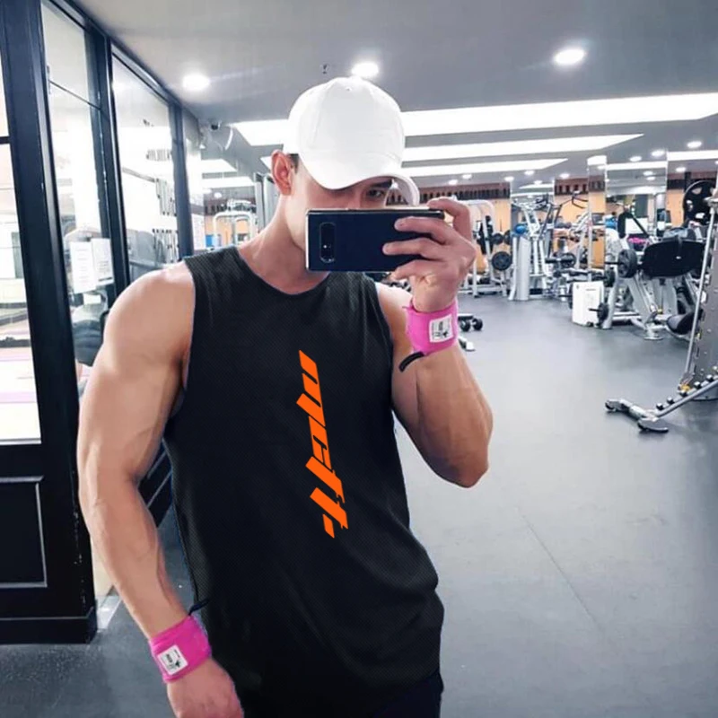 

New Summer Gym Clothing Mesh Running Vest Bodybuilding Stringer Tank Top Men Fitness Sleeveless Shirt Muscle Quick Dry Singlets