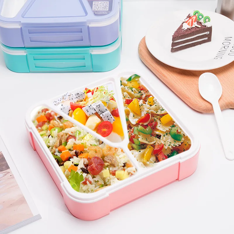 Герметичный Ланч-бокс Bento, без бпа, без микроволокна, Ланч-бокс с ложкой, портативный, для пикника, школы, герметичный контейнер для хранения еды