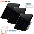 Умный выключатель света ZigBee Tuya, настенный сенсорный переключатель с панелью из закаленного стекла, 23 направлений, управление домом, Alexa Google Home