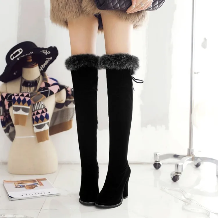 Сапоги выше колена женские ботфорты на молнии сбоку со шнуровкой сзади сапоги