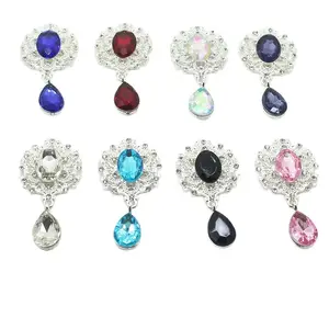 Брошь плоская со сверкающими кристаллами, 26 х46 мм, 5 шт.компл.