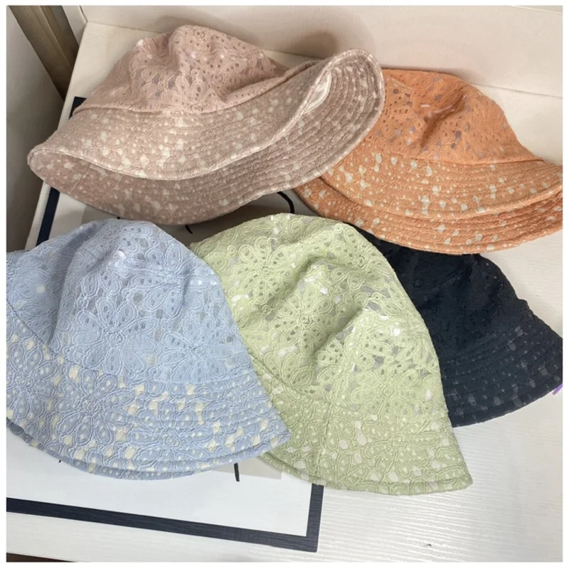 

Visrover Emboridery Hats for Women Summer Hat Fashion Cotton Lace Trim Foldable Bonnet Floral Hats Beach Fish Fashion Caps Gift