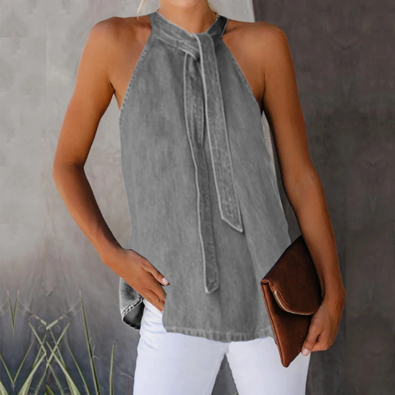 Повседневный женский топ с лямкой на шее без рукавов открытыми плечами
