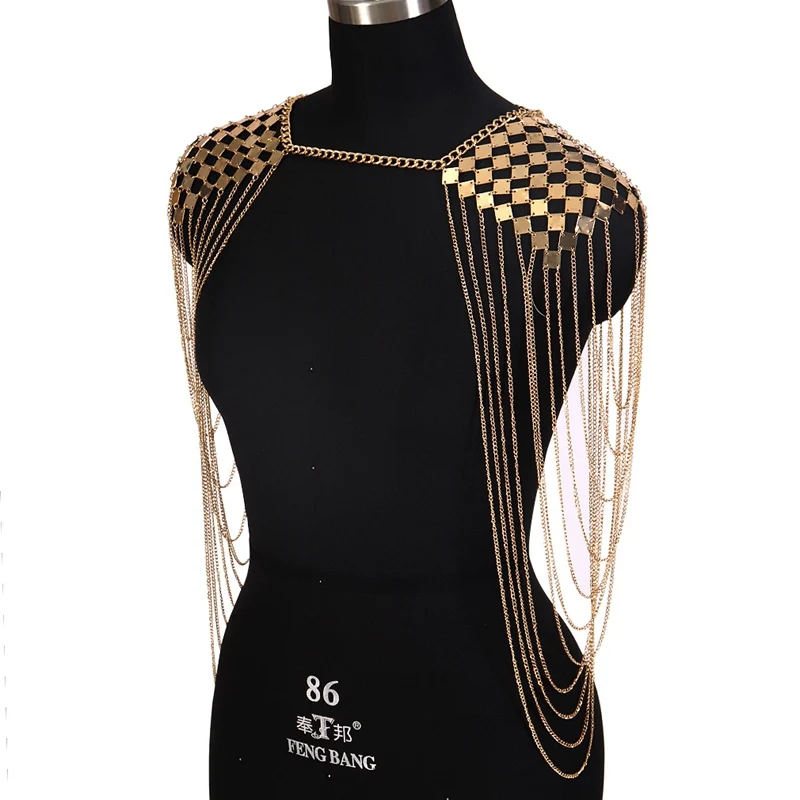 Золотая металлическая цепочка с блестками Epaulette топы открытыми плечами