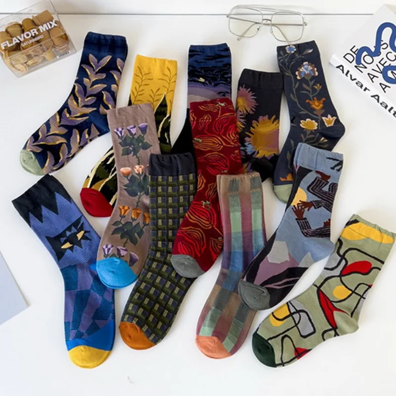 

Носки женские хлопковые в стиле ретро, винтажные дизайнерские Смешные с разноцветным рисунком в стиле Харадзюку, новинка, повседневные