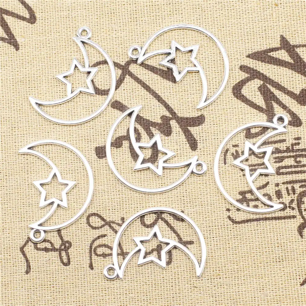 

Pendant Necklac 26x37mm Stars And Moon Charms Antique Silver Color 5pcs