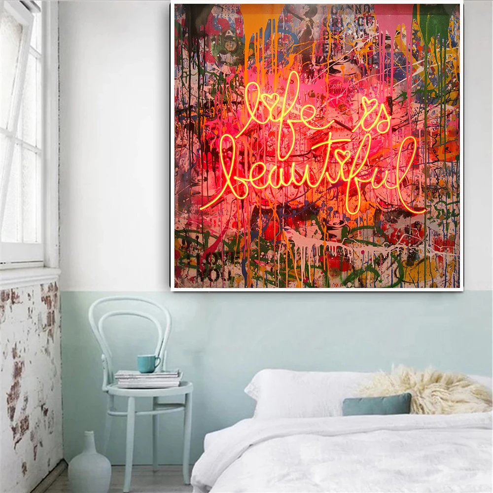 

Life Is Beautiful Poster Graffiti Street Art Painting On Wall Canvas Posters And Prints Pictures For Living Room Decor No Frame