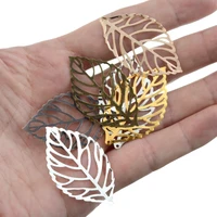 free shipping 50pcs filigree leaf findings connector metal crafts decoration diy jewelry pendants 26x44mm