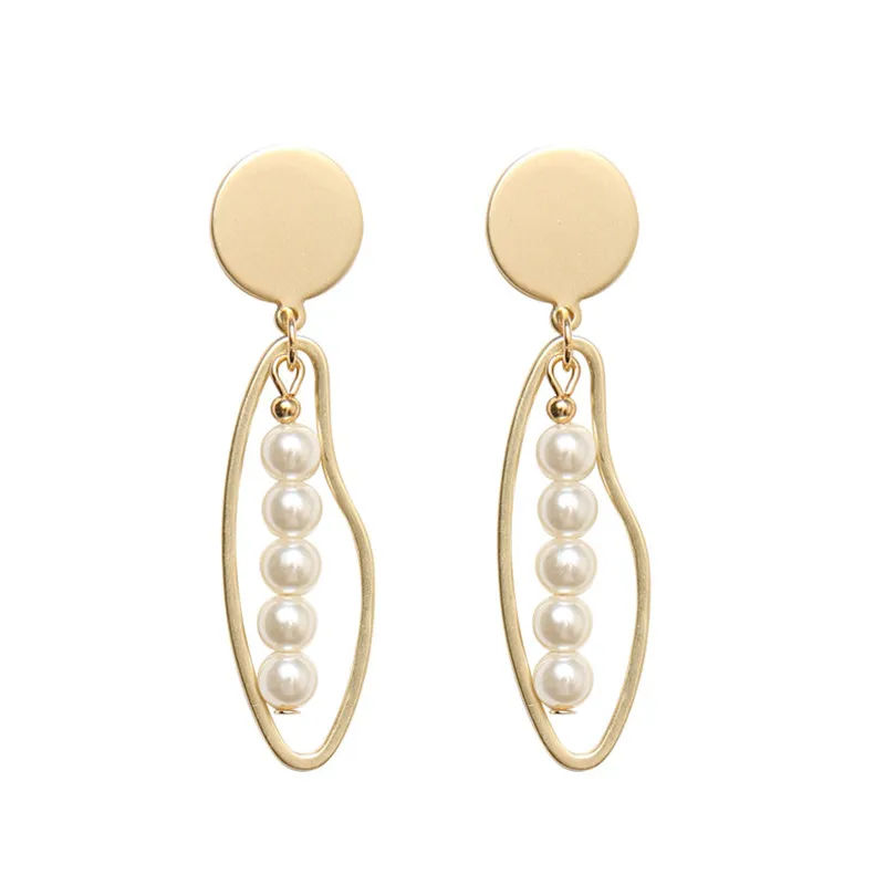 Ассиметричные серьги в Корейском стиле из матового золота металлические длинные