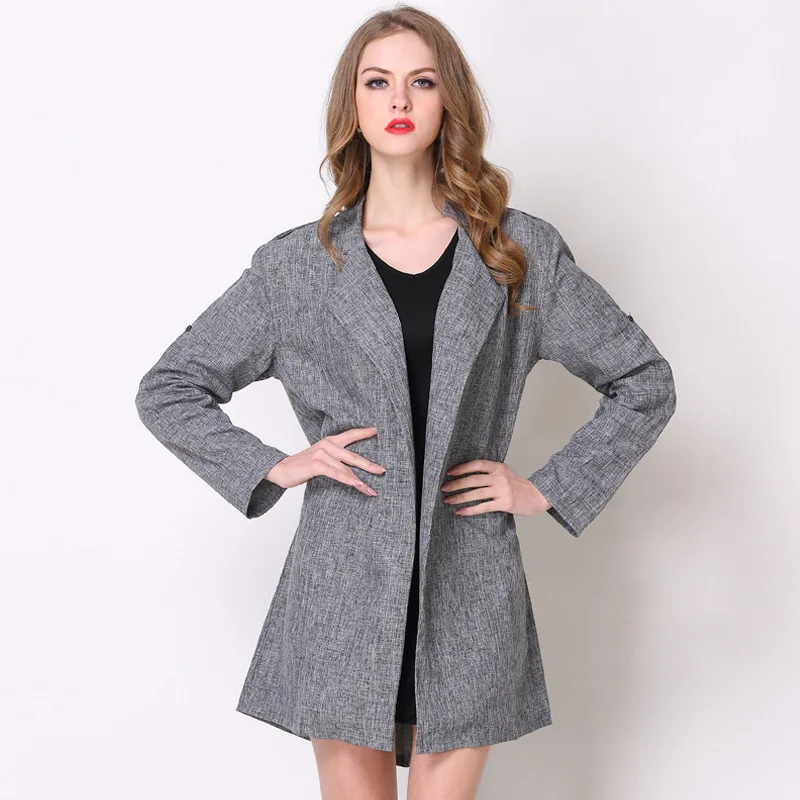

2020 Spring Fall Casual Trench Women's Clothing Plus Size Long Coats Long Sleeve Open Stitch Elegant Trench Coat TA8159