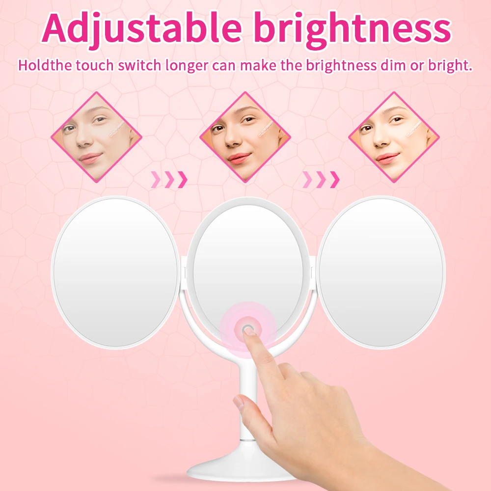 3 In 1 Makeup Vanity Mirror With 1X/2X/3X Lights LED Magnifying Cosmetic Mirrors Light Magnification Make up | Красота и здоровье