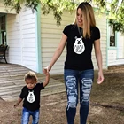 Летняя футболка с надписью Мама, медведь и ребенок