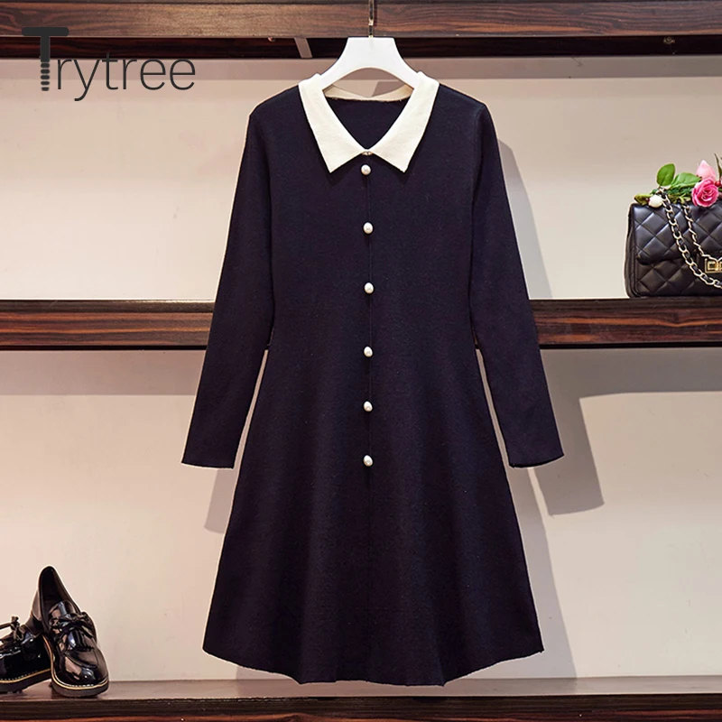 Ttytree осеннее зимнее женское Повседневное платье с отложным воротником
