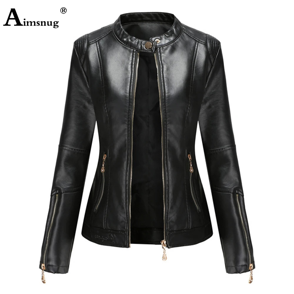 

Long Sleeve Faux Pu Leather Jackets Women Autumn Fashion Top Outerwear Zipper Coats Slim Biker Jacket Red Black Womens Clothing
