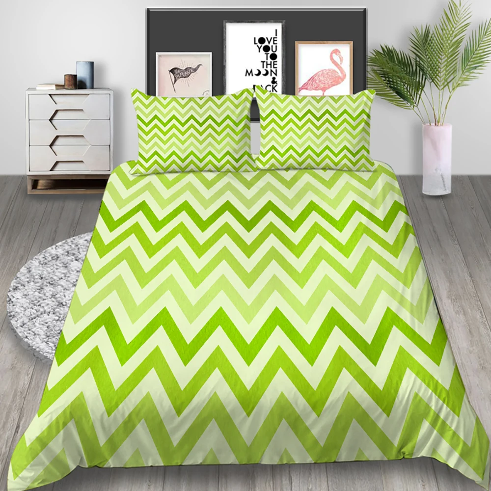 

Thumbedding Sawtooth Line Bedding Set Green Simple Soft Creative Duvet Cover King Size Queen Twin Full Single Double Bed Set