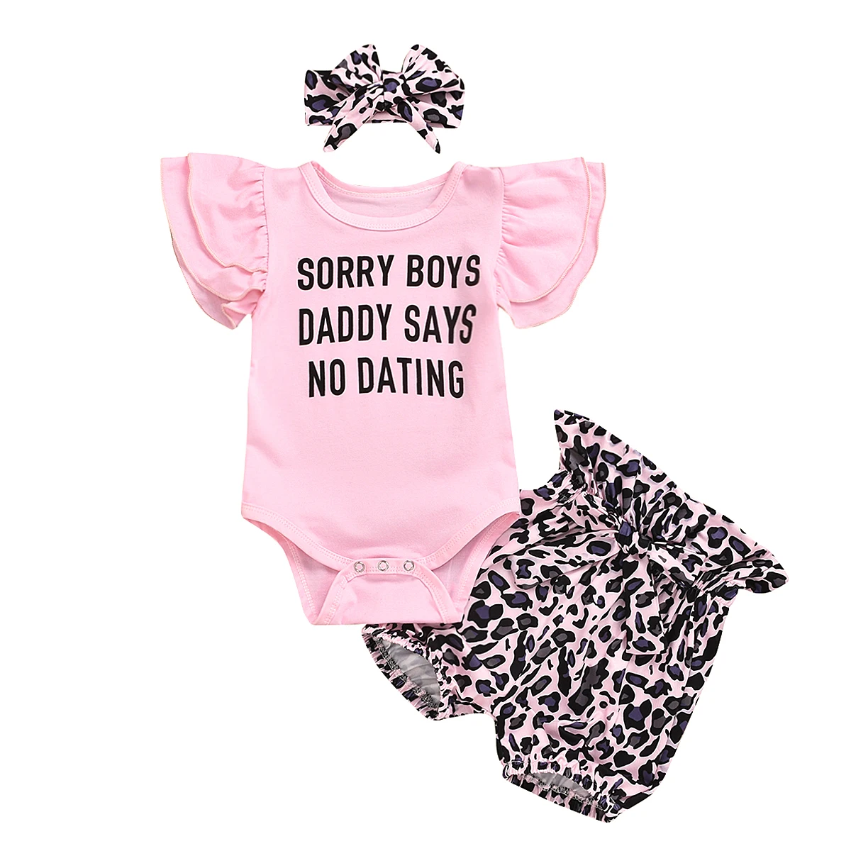

New Kid Baby Girl Letter Printed Bodysuits Tops Leopard Print Shorts Pants Skirts Headwear 3Pcs Summer Girls Outfit Set