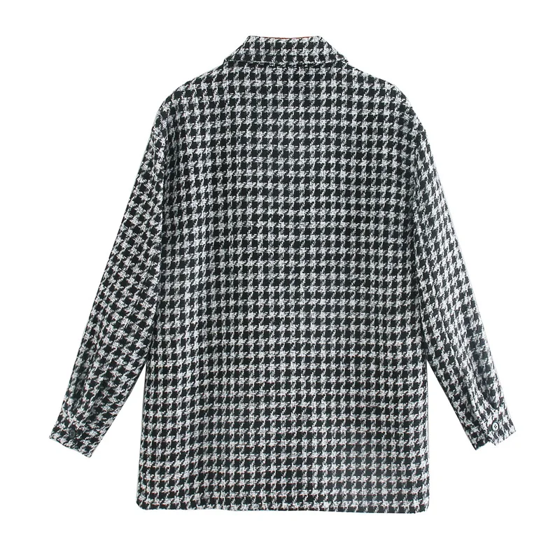 

Autumn and winter women's jacket casual plaid lapel long sleeve pocket decorative jacket