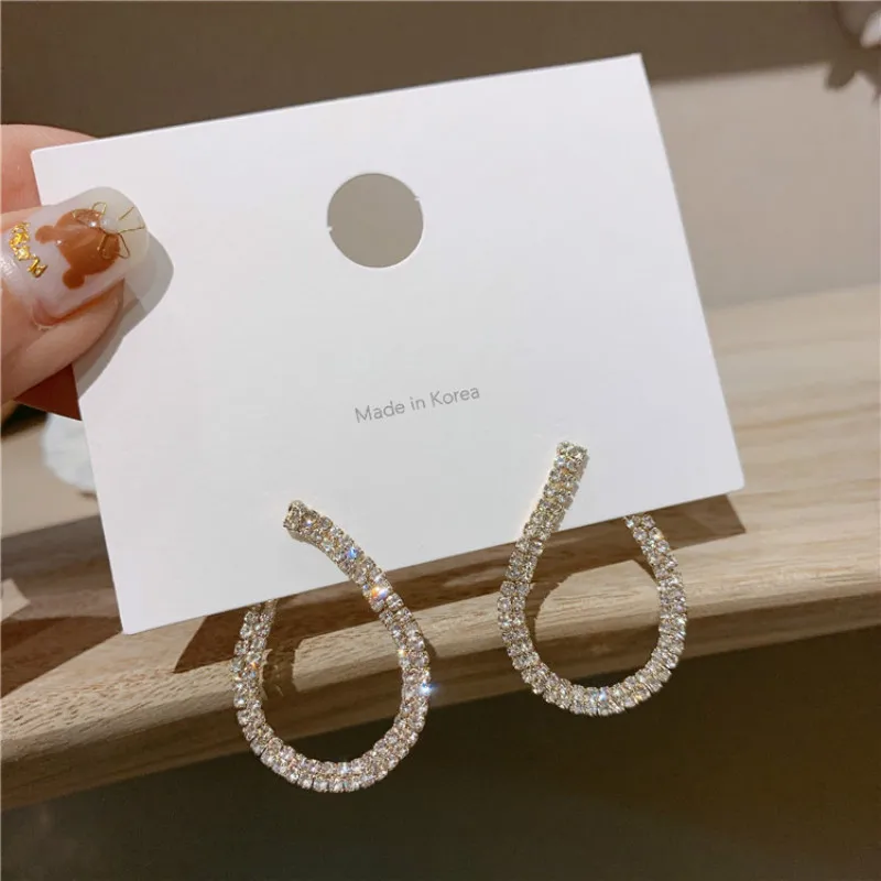 Женские винтажные серьги-подвески с кристаллами простые золотистые серьги