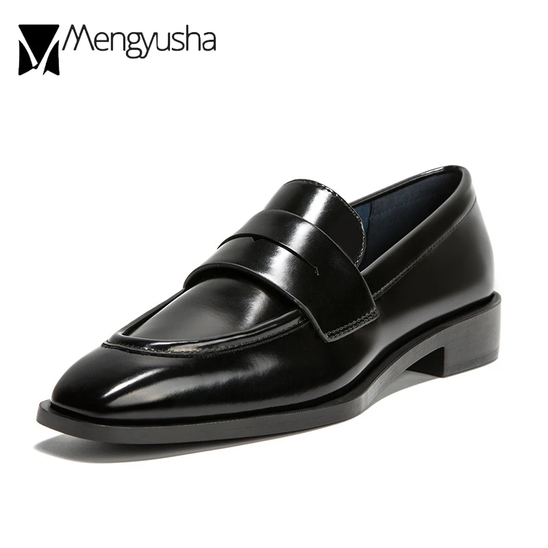 Женские кожаные мокасины оксфорды на низком каблуке эспадрильи с квадратным