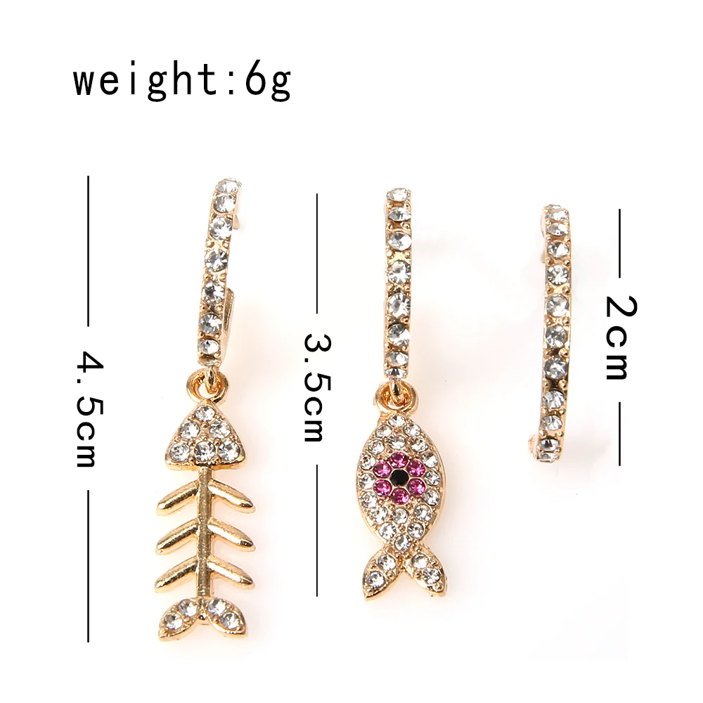 Серьги-подвески JEWDY Boho Fishbone 3 шт./компл. Стразы серьги-подвески в виде рыбы