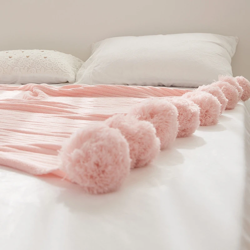 Новое хлопковое вязаное покрывало с помпоном для волос новое одеяло