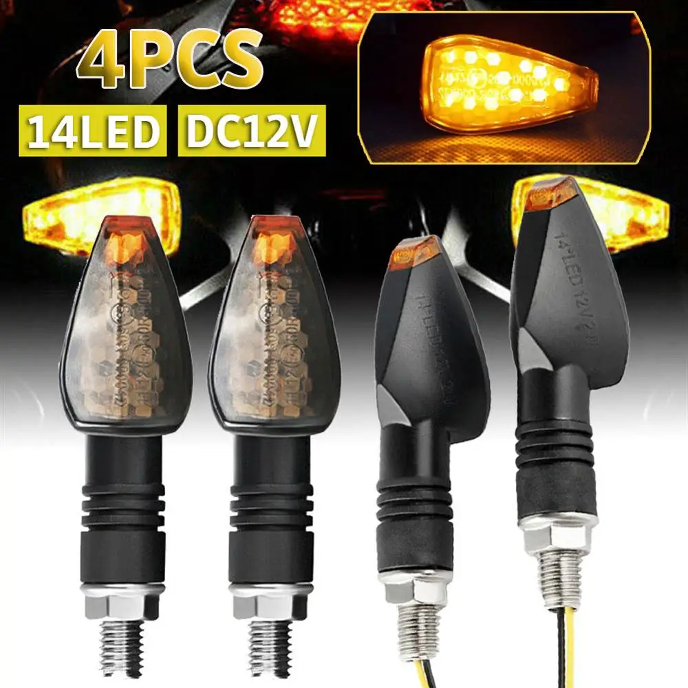 

4Pcs DC12V Motorcycle Turn Signals 14LED Light Flowing Blinker Flashing Indicator 10mm Hole Tail Stop Signal for Honda/Kawasak