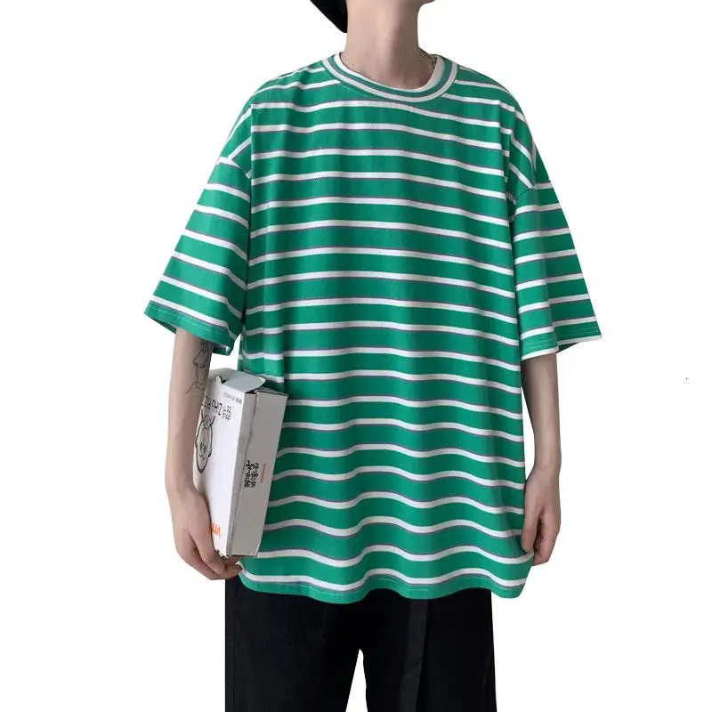 

Summer Cotton Short-sleeved T-shirt Men's Fashion Casual Striped T Shirt Men Streetwear Hip-hop O-neck Pullover Tshirt Mens tops