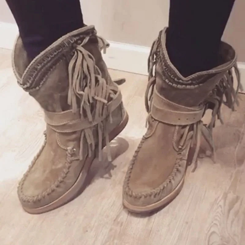 

Classic Tassel Western Cowboy Boots For Women Leather Cowgirl Boots Low Heels Shoes Knee High Woman Winter Boots