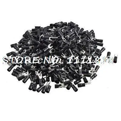 

500 Pcs SV3.5-4 AWG 14-12 Black Pre Insulated Fork Terminals Connector