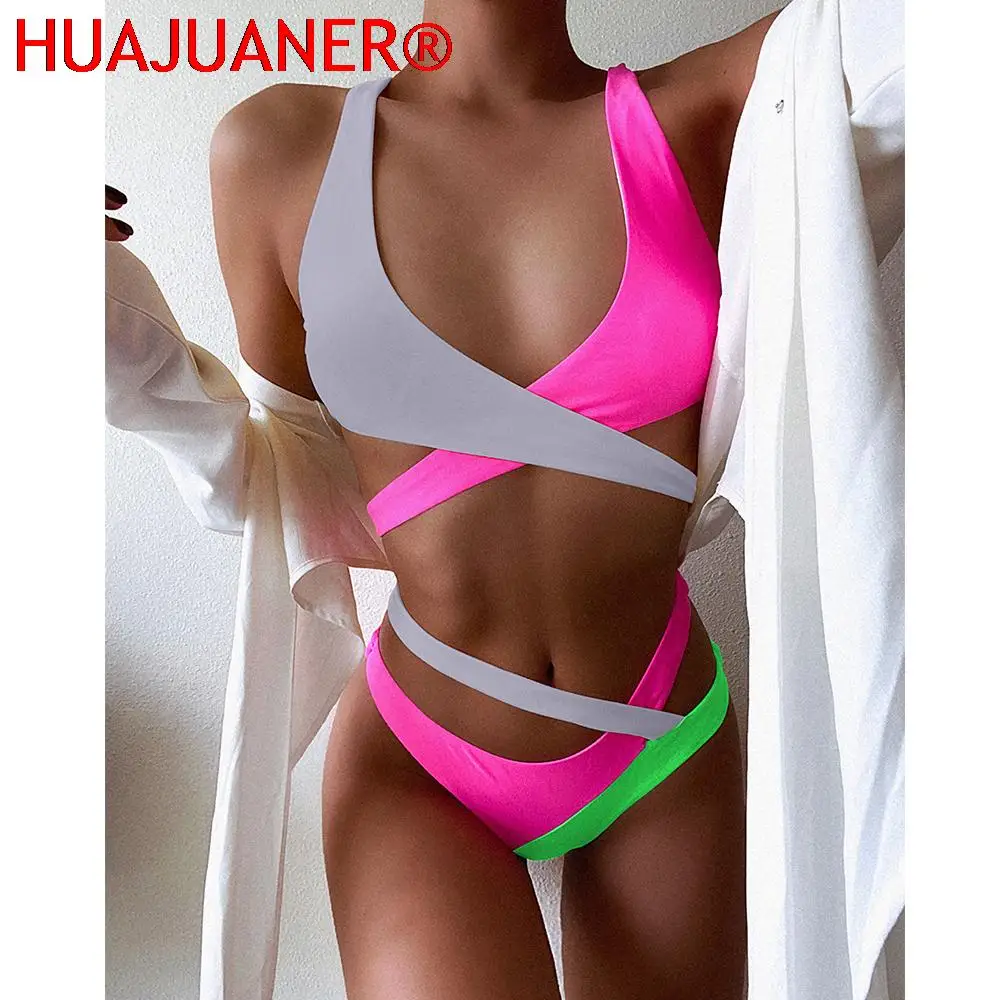 Женский раздельный купальник с чашками пуш-ап контрастных цветов | Женская