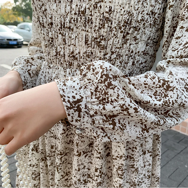 Женское винтажное Плиссированное Платье макси с цветочным принтом длинным