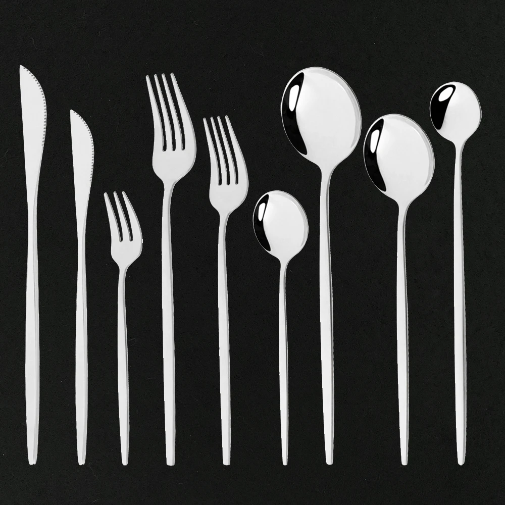

Dinnerware Western Mirror Silver Cutlery Set Stainless Steel Tableware Home Fork Spoon Knife Kitchen Silverware Dinner Set