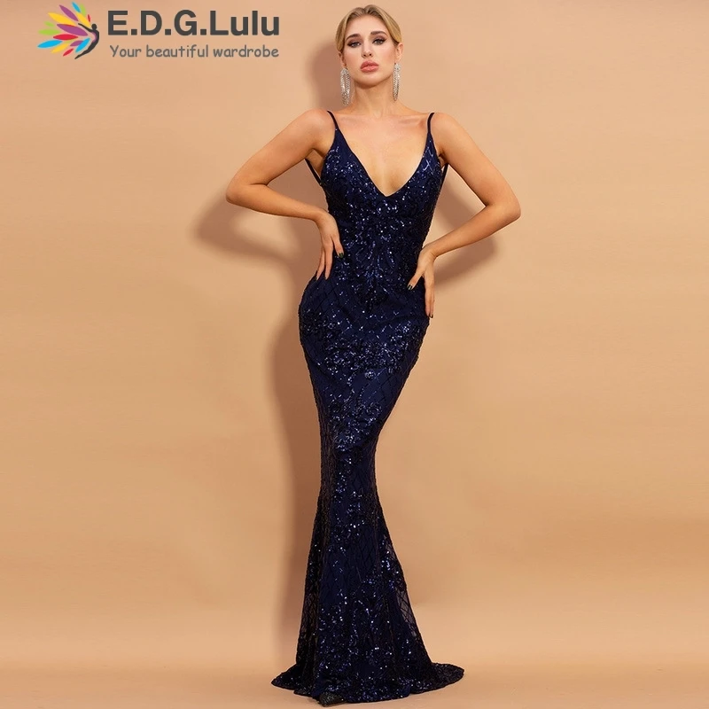 

EDGLuLu Sexy Green Black Geometry Printing Sequins Dress Women Maxi Club Party Dress Elegant Vintage Long Dresses Vestido 1120