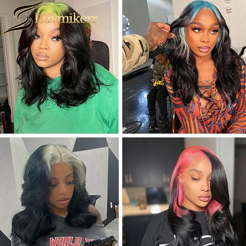 

Ombre Pink Green Blonde Lace Frontal Wigs Wavy HD Transparent Full Pre Plucked Lace Wigs 613 Brazilian Human Hair Wigs For Women