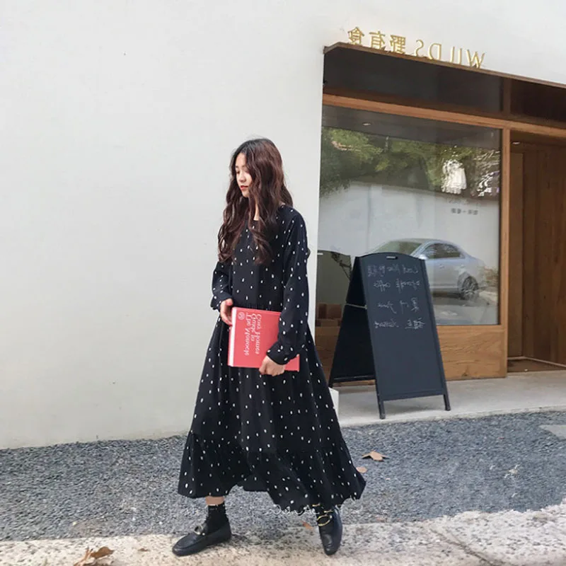 Женское платье с круглым вырезом и длинными рукавами размера плюс 4XL на осень