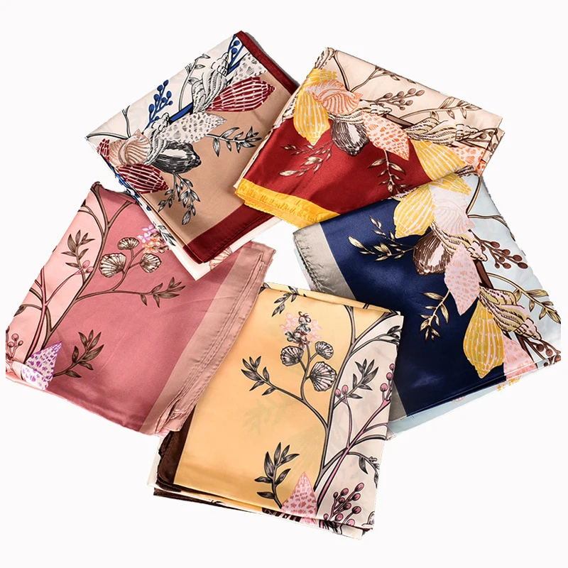 

Print 90*90cm Bright-coloured Scarf Headband Scarves Floral Silk Satin Hijab Scarfs Square Shawl Fashion Kerchief Hair Scarf