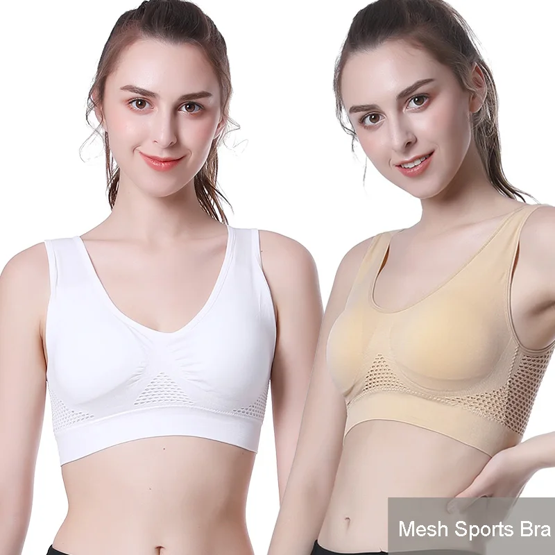 XL 2XL Mesh Sports Bra for Women Breathable Plus Size Yoga Wireless High Stretch Top Padded Fitness Workout | Спорт и развлечения
