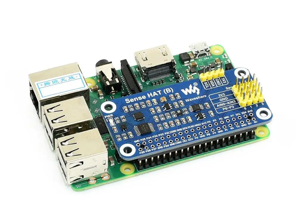Sense HAT (B) разработанный для Raspberry Pi передаваемый через интерфейс I2C позволяет