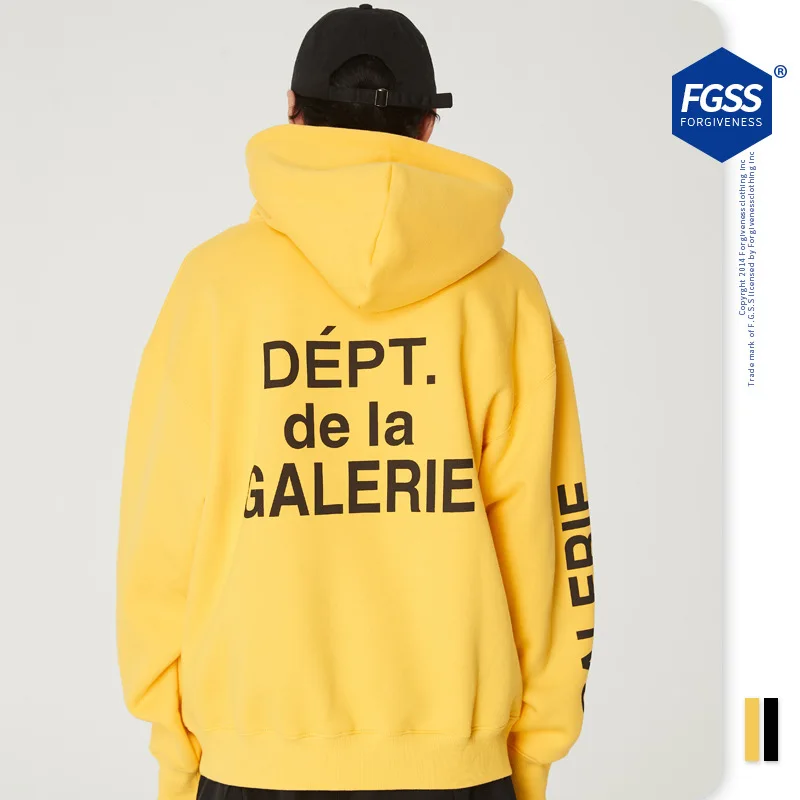 

Autumn and winter new fashion brand pure color basic block letter print loose hoodie men
