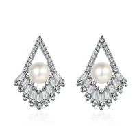 fashionable and simple zircon stud earrings silver plated fine zircon pearl stud earrings wedding jewelry accessories