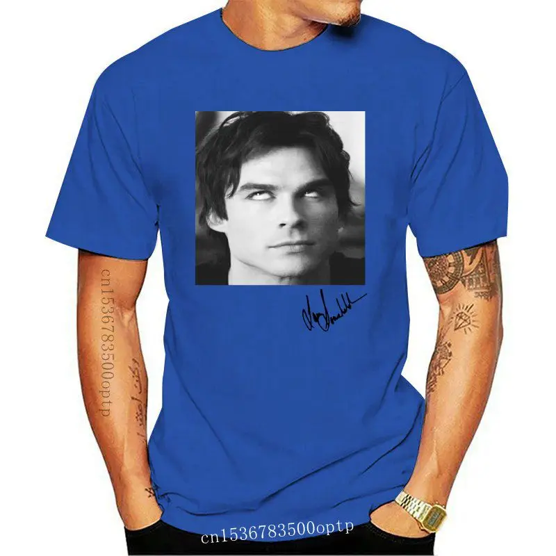 

Футболка с изображением иена сомерхолдера, дневника вампира, Деймона, мужские Забавные футболки из чистого хлопка с круглым вырезом, Яркие ...