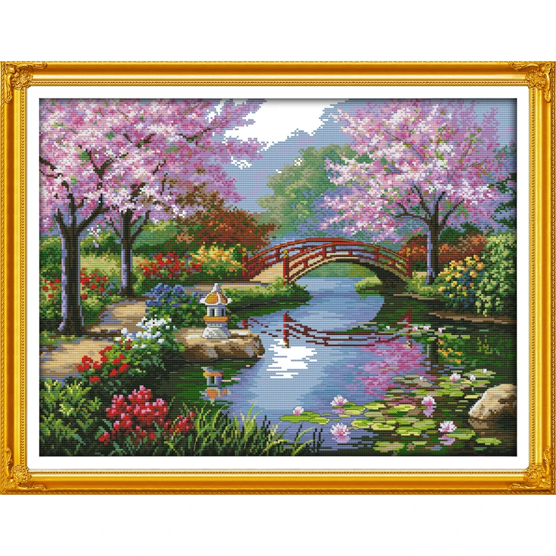 Amor Eterno Navidad, hermoso paisaje de parque, punto de cruz de algod&oacute;n ecol&oacute;gico, 11CT y 14CT, impreso, venta de nueva tienda-0