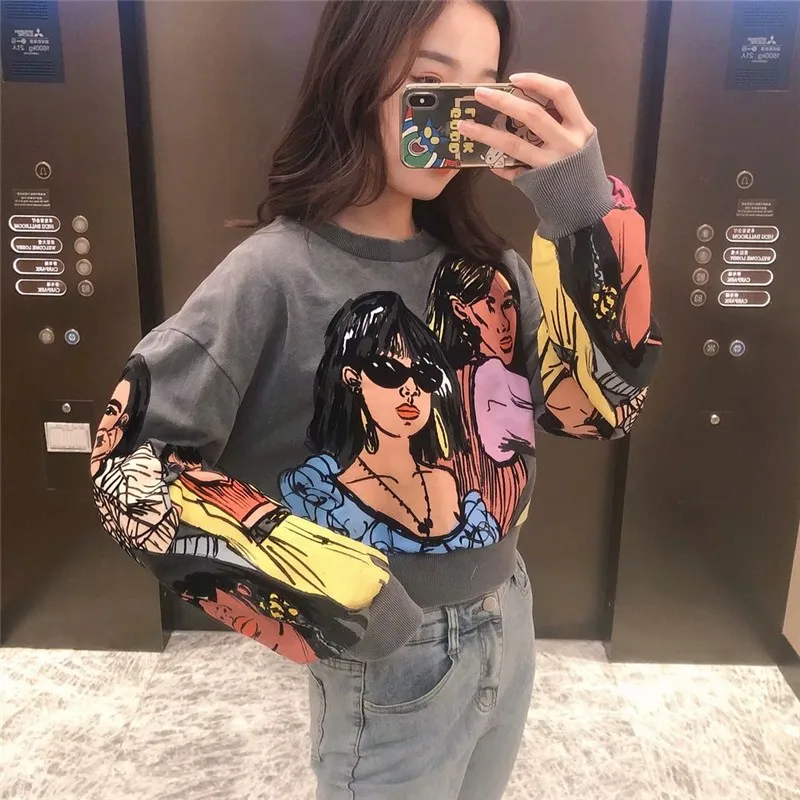 Женский Укороченный свитшот с принтом TMODA1068 Za весенний Свободный пуловер